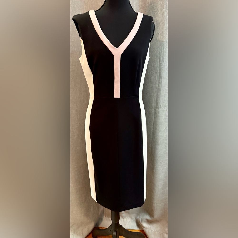 White House Black Market Black,  White and Pink Midi Dress